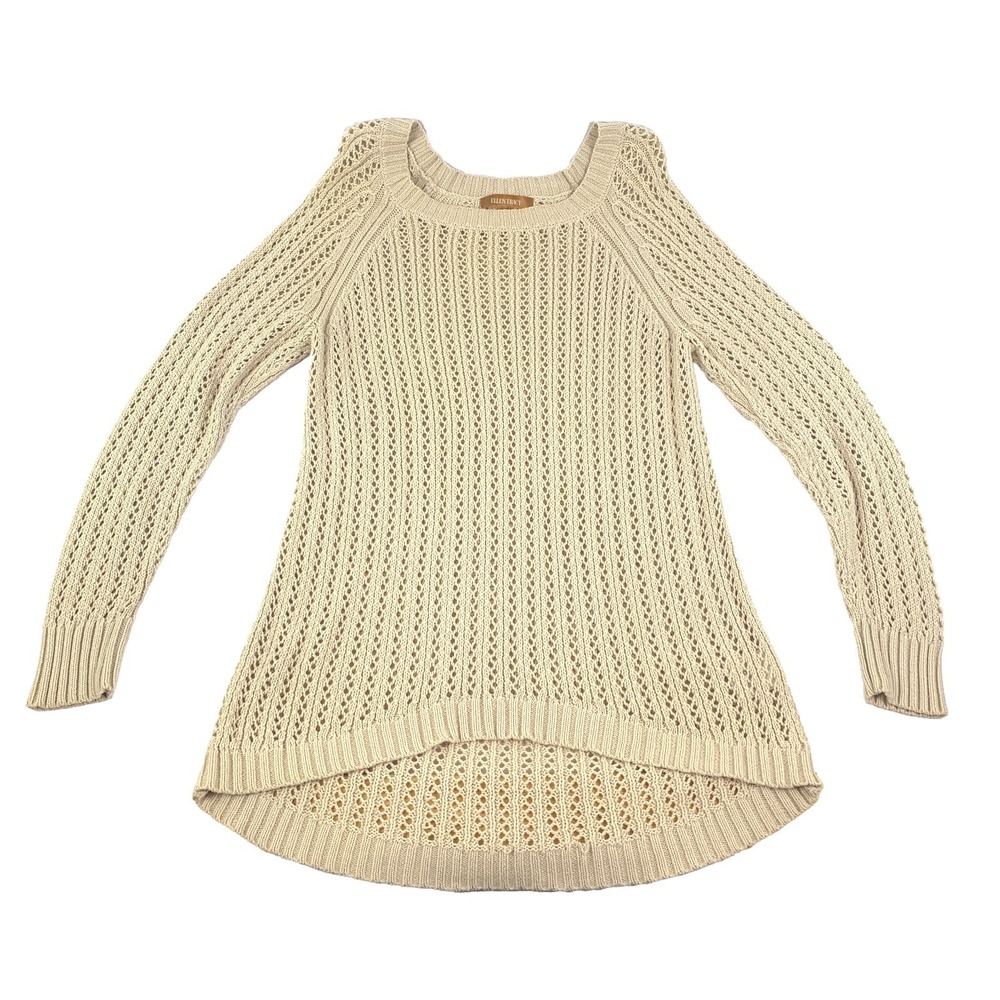 Ellen Tracy Sweater Womens Sz L Beige Open Kit Scoop Neck L/S‎ Extra Long Boho